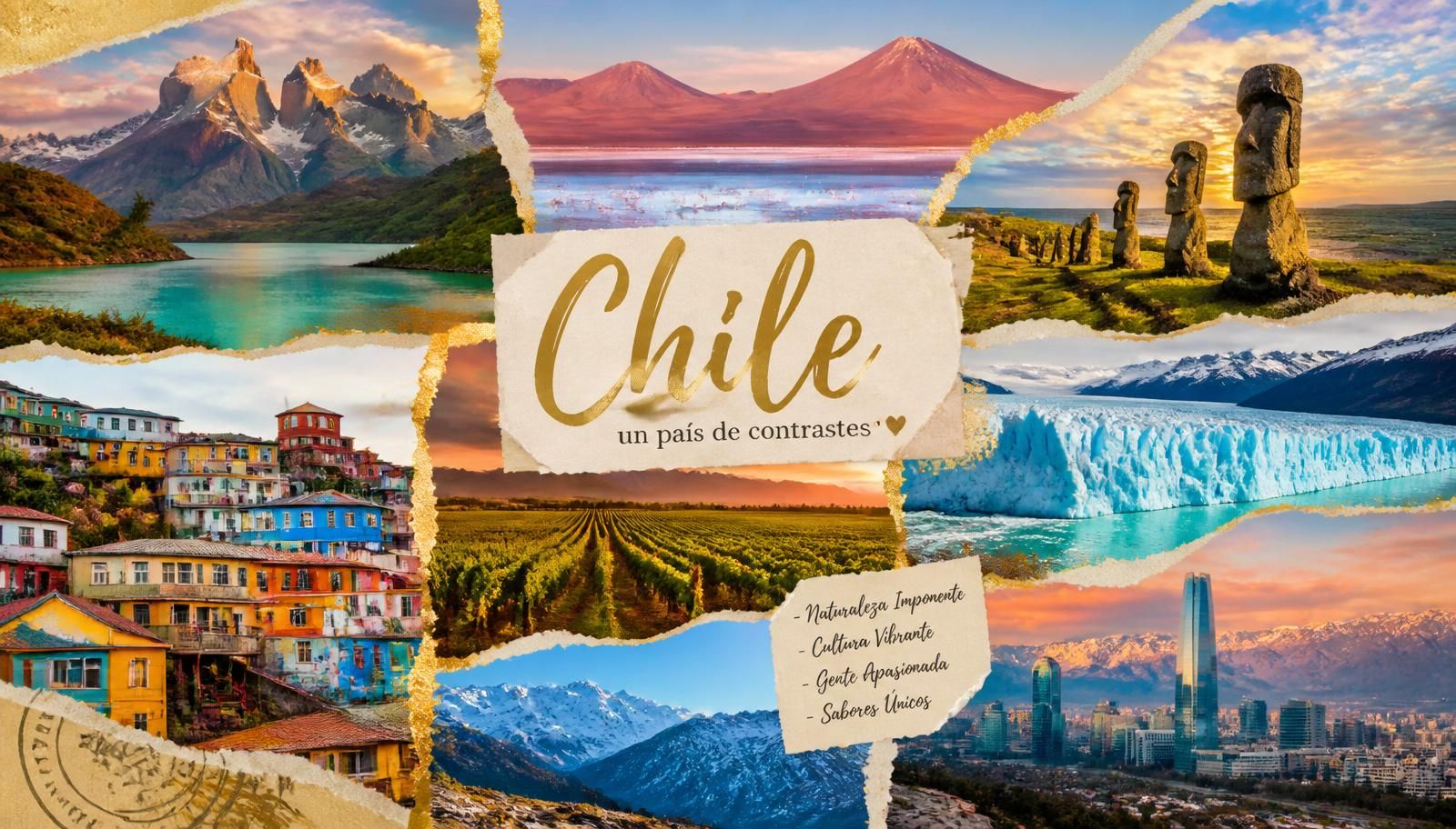 Collage de paisajes icónicos de Chile